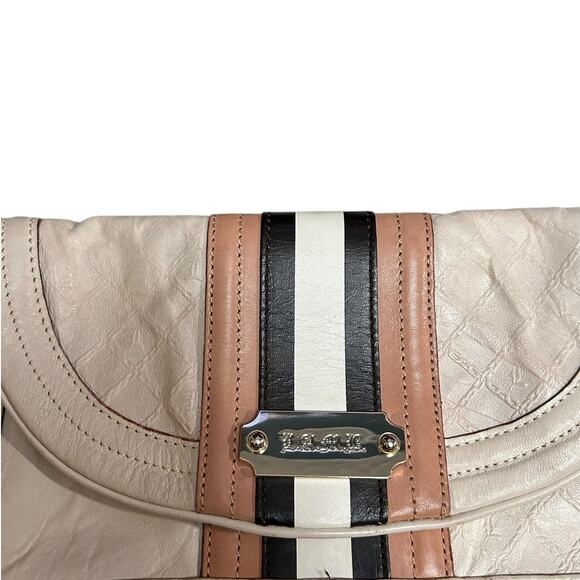 L.A.M.B. Jana Quilted Leather Stripe Clutch Cream Edgy Y2K Designer Bag - Picture 3 of 15